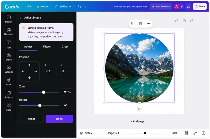 adjust image inside frame canva zoom reposition