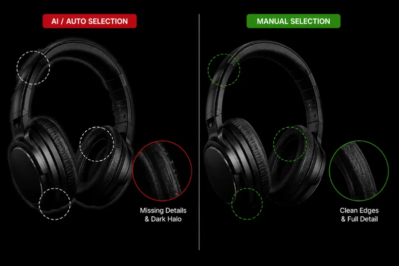 Auto selection vs manual selection for black background removal