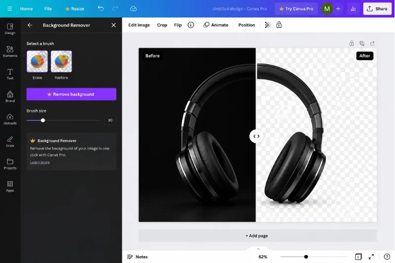 Remove black background using Canva background remover
