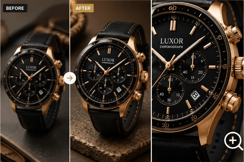 Professional watch photo retouching improves image clarity and sharpness