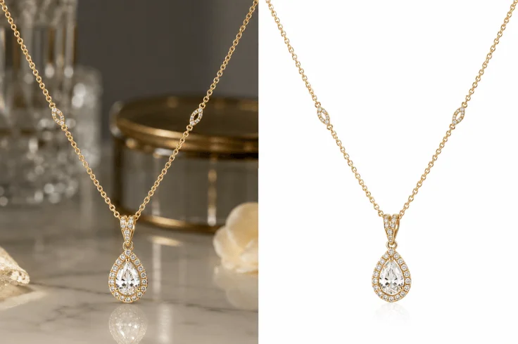 Jewelry necklace background removal before after