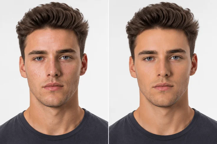Male portrait before after photo retouching