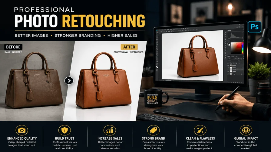 Professional photo retouching for businesses improves branding and sales