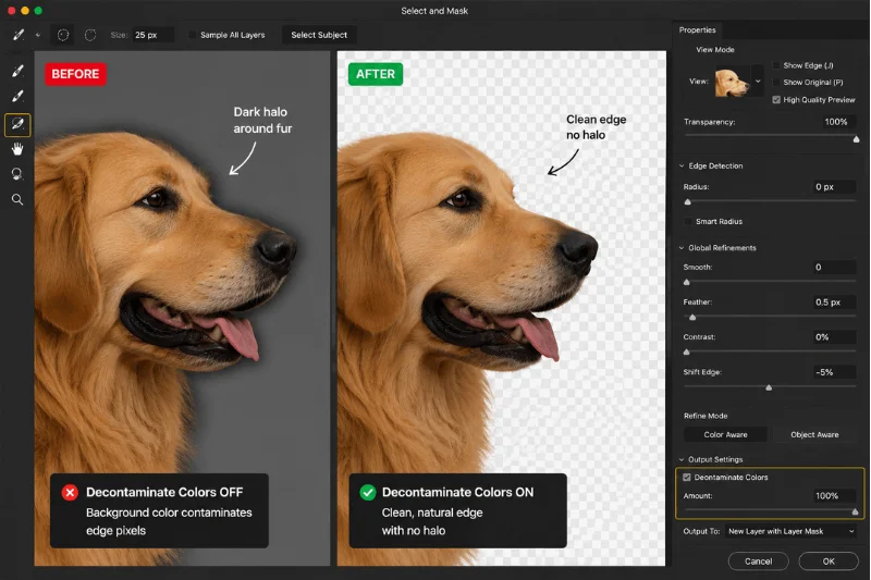 remove dark edge fringing photoshop
