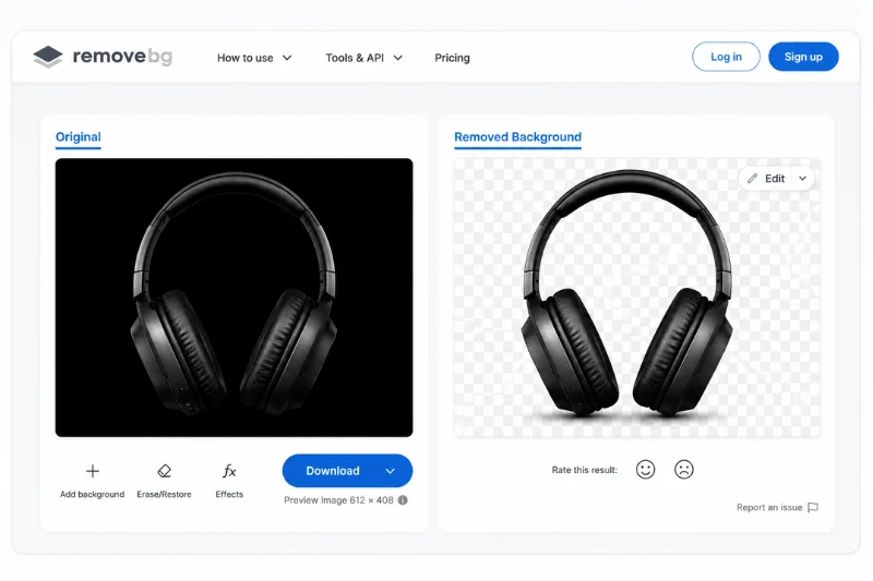 Remove black background online using Remove.bg AI tool