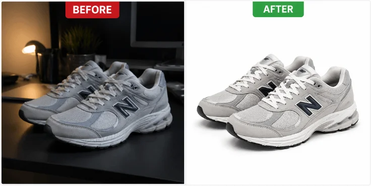 Comparison of bad vs good product photo showing impact of professional editing on ecommerce sales