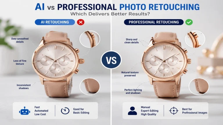 AI vs professional photo retouching side by side comparison of a product image