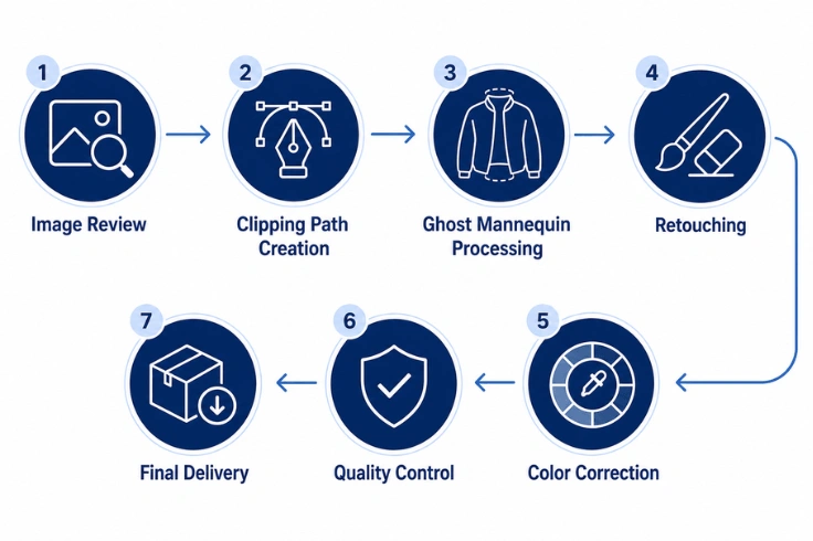 Seven-step workflow from image review to final delivery