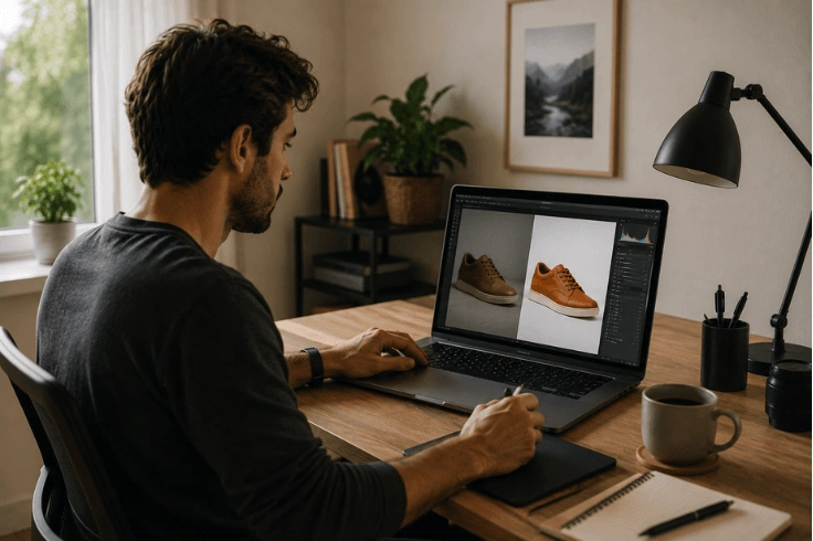 Freelance retoucher working on product images