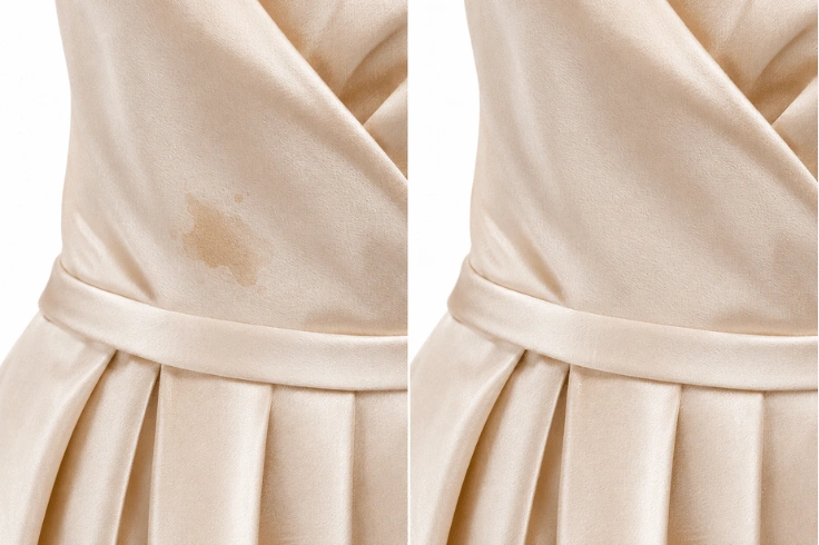 Before and after frequency separation retouching on silk fabric texture