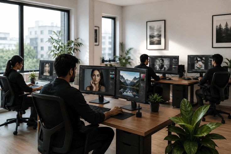 Team at a professional photo editing agency