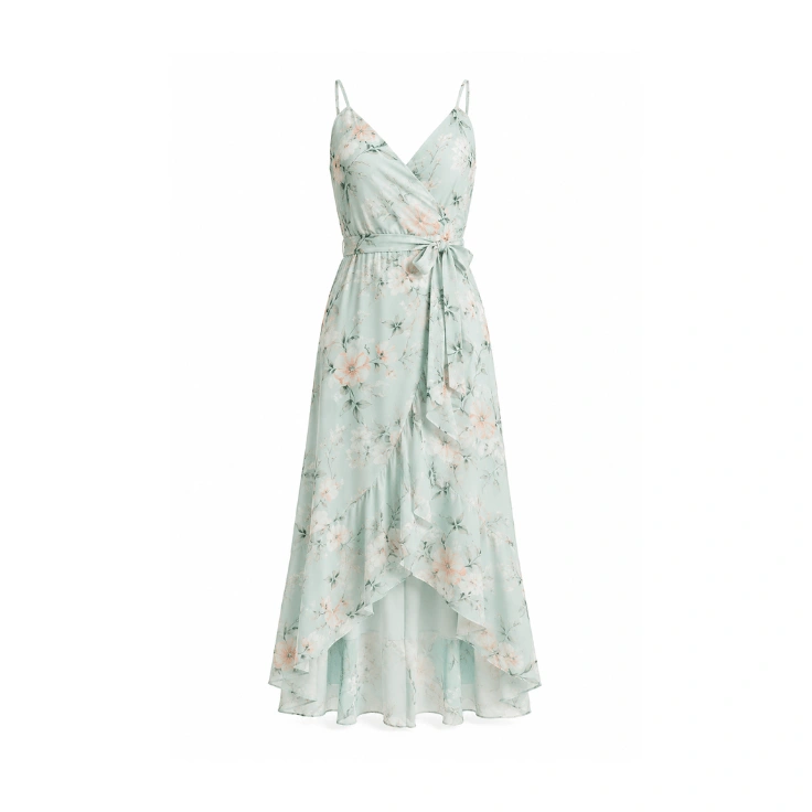 Professionally retouched fashion ecommerce product photo of a summer dress on white background