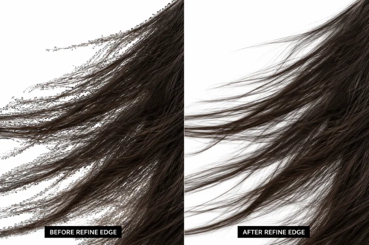 Refine Edge tool improving hair masking quality.