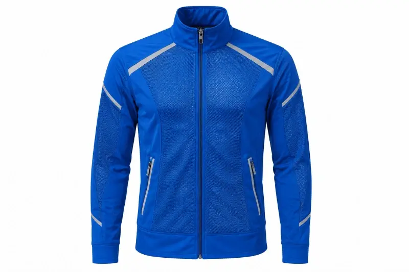 Blue mesh sports jacket isolated on white background