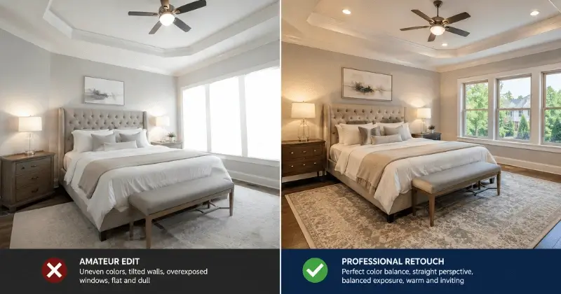 diy vs professional real estate photo retouching quality comparison bedroom