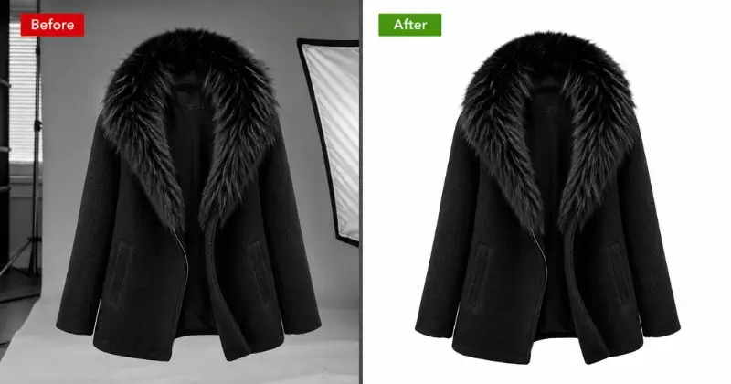 Before and after fur coat image masking