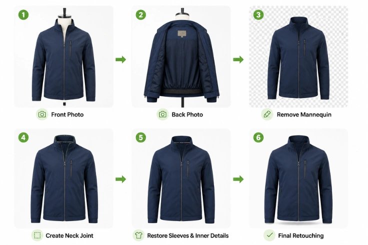 Ghost mannequin editing process for clothing photos