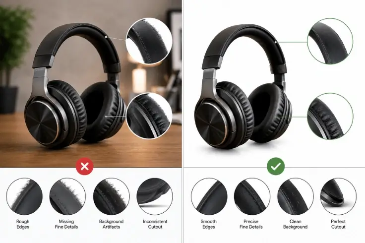 Manual image masking compared with AI background removal for product photo editing