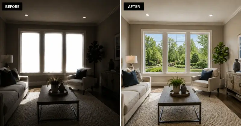 window pull editing real estate photo before and after overexposed window fix